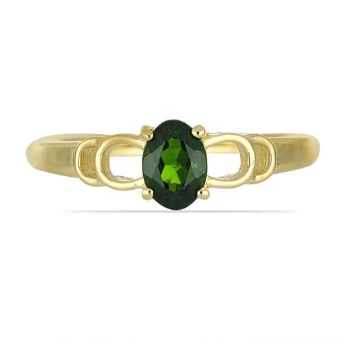 REAL CHROME DIOPSIDE GEMSTONE GOLD PLATED RING IN 925 SILVER